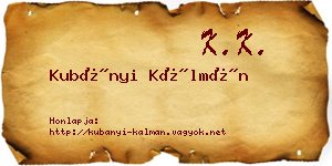 Kubányi Kálmán névjegykártya